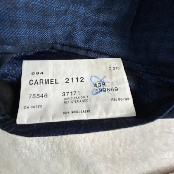 Vintage Robert Talbott Union Made Mens Wool Two-Button Blazer 43R Blue Plaid - Picture 5 of 9